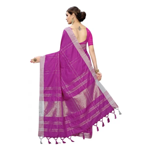 Women's Cotton Blend Saree(Purple,5-6 Mtrs)