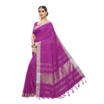 Women's Cotton Blend Saree(Purple,5-6 Mtrs)