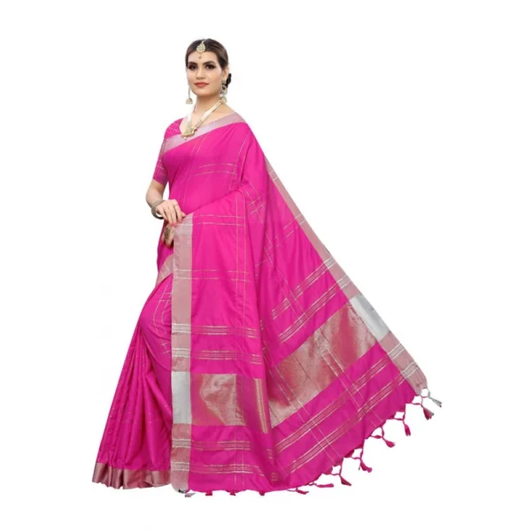 Women's Cotton Blend Saree(Pink,5-6 Mtrs)