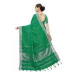 Women's Cotton Blend Saree(Dark Green,5-6 Mtrs)