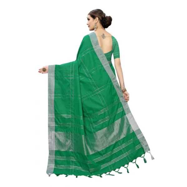 Women's Cotton Blend Saree(Dark Green,5-6 Mtrs)