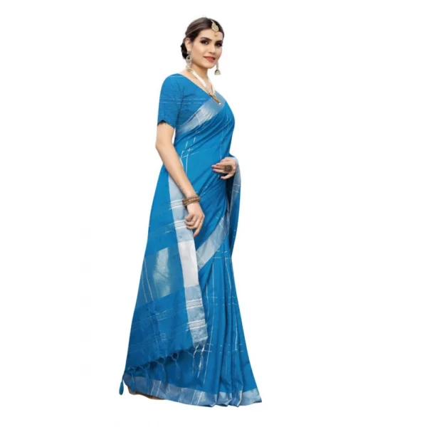 Women's Cotton Blend Saree(Light Blue,5-6 Mtrs)