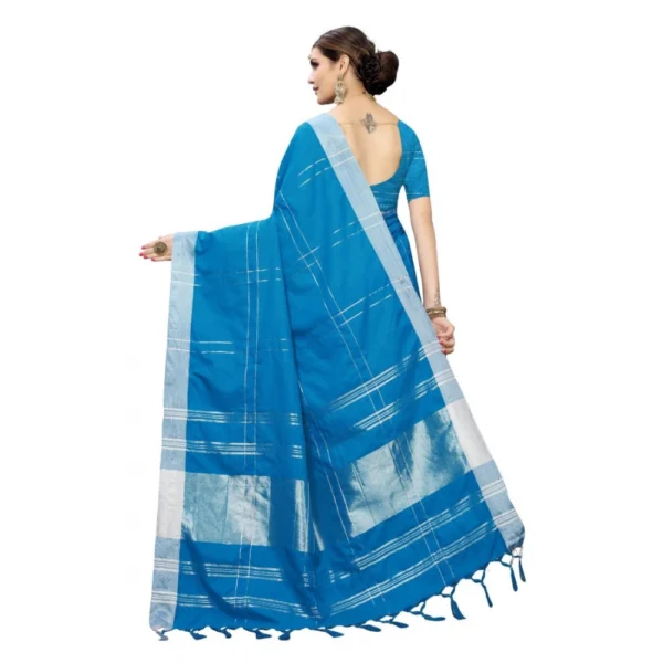 Women's Cotton Blend Saree(Light Blue,5-6 Mtrs)