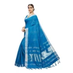 Women's Cotton Blend Saree(Light Blue,5-6 Mtrs)