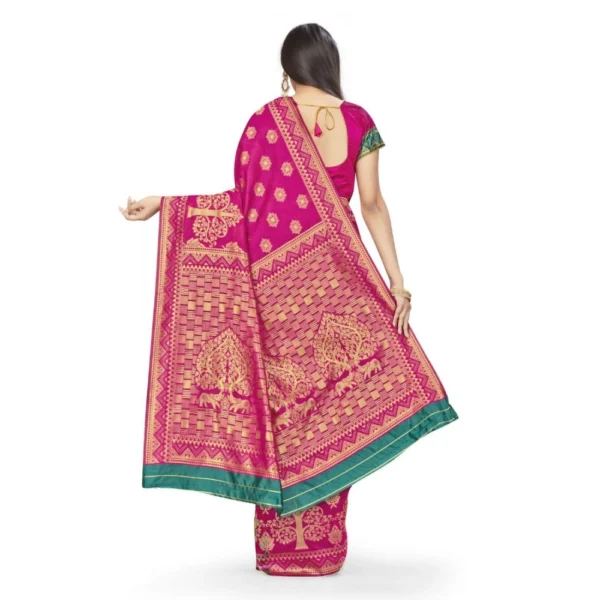 Women's Banarasi Silk Saree (Pink,Green,5-6 Mtrs)