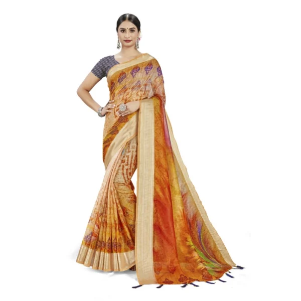 Women's Linen Saree (Yellow,5-6 Mtrs)