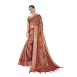 Women's Linen Saree (Maroon,5-6 Mtrs)