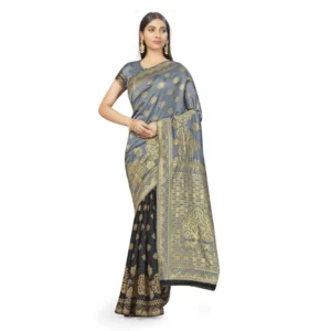 Women's Banarasi Silk Saree (Grey,Black,5-6 Mtrs)