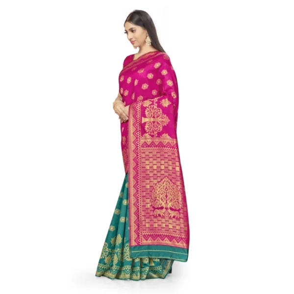 Women's Banarasi Silk Saree (Pink,Green,5-6 Mtrs)