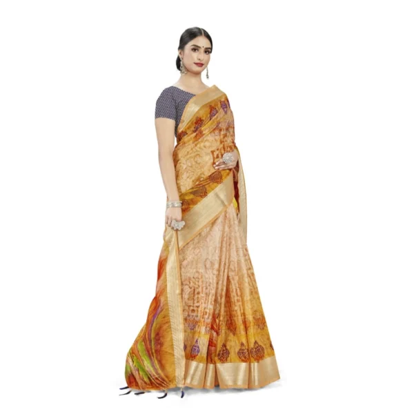 Women's Linen Saree (Yellow,5-6 Mtrs)