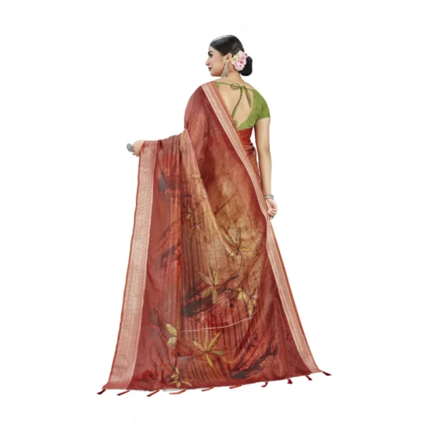 Women's Linen Saree (Maroon,5-6 Mtrs)