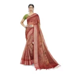 Women's Linen Saree (Maroon,5-6 Mtrs)