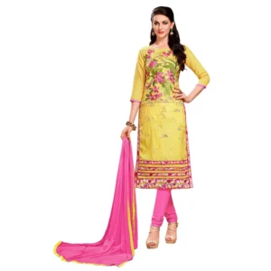 Women's Glaze Cotton Unstitched Salwar Suit-Material With Dupatta (Yellow ,2.3 Mtrs)