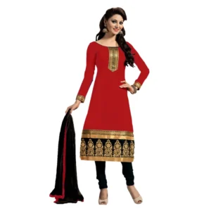 Women's Chanderi Unstitched Salwar Suit-Material With Dupatta (Red,2 Mtrs)
