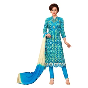 Women's Glaze Cotton Unstitched Salwar Suit-Material With Dupatta (Sky Blue & Multi,2.3 Mtrs)