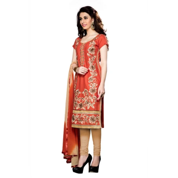 Women's Cotton Unstitched Salwar Suit-Material With Dupatta (Orange,2.3 Mtrs)