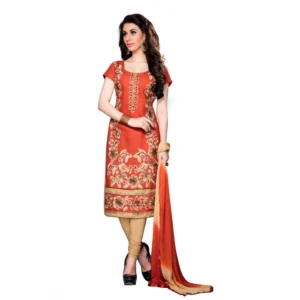 Women's Cotton Unstitched Salwar Suit-Material With Dupatta (Orange,2.3 Mtrs)
