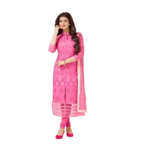 Women's Cotton Unstitched Salwar Suit-Material With Dupatta (Pink,2.2 Mtrs)
