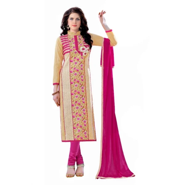 Women's Cotton Unstitched Salwar Suit-Material With Dupatta (Beige,2.3 Mtrs)