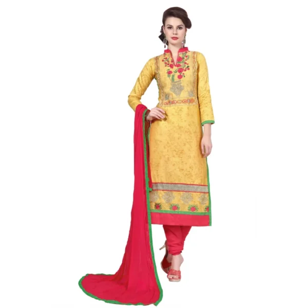 Women's Cotton Unstitched Salwar Suit-Material With Dupatta (Yellow,2.3 Mtrs)