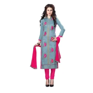 Women's Cotton Unstitched Salwar Suit-Material With Dupatta (Grey ,2.3 Mtrs)