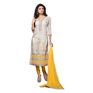 Women's Chanderi Unstitched Salwar Suit-Material With Dupatta (Yellow,2.3 Mtrs)