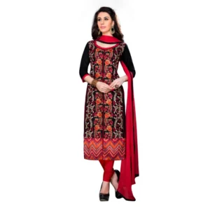 Women's Cotton Unstitched Salwar Suit-Material With Dupatta (Black,2.3 Mtrs)