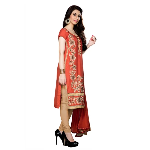 Women's Cotton Unstitched Salwar Suit-Material With Dupatta (Orange,2.3 Mtrs)