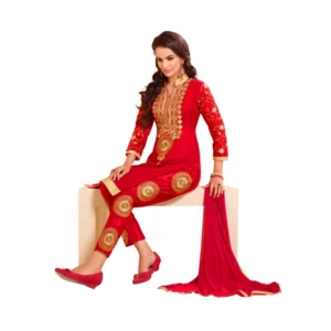Women's Chanderi Unstitched Salwar Suit-Material With Dupatta (Red,2 Mtrs)