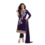Women's Chanderi Unstitched Salwar Suit-Material With Dupatta (Navy Blue,2 Mtrs)