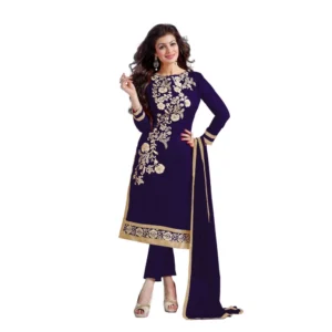 Women's Chanderi Unstitched Salwar Suit-Material With Dupatta (Navy Blue,2 Mtrs)