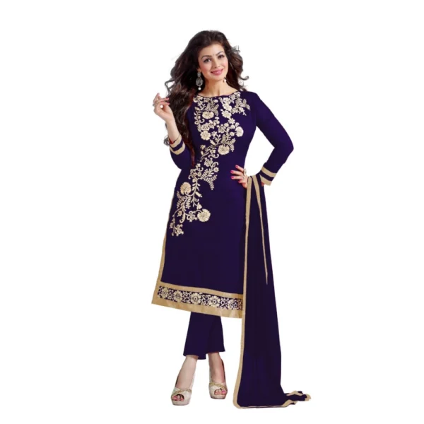 Women's Chanderi Unstitched Salwar Suit-Material With Dupatta (Navy Blue,2 Mtrs)