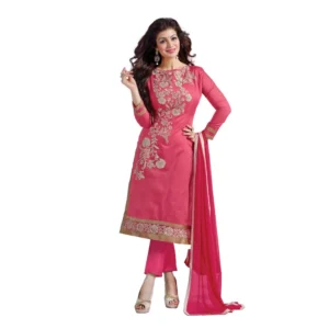 Women's Chanderi Unstitched Salwar Suit-Material With Dupatta (Pink,2 Mtrs)