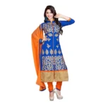 Women's Cotton Unstitched Salwar Suit-Material With Dupatta (Blue,2.2 Mtrs)