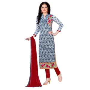 Women's Cotton Unstitched Salwar Suit-Material With Dupatta (Grey,2.3 Mtrs)
