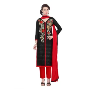 Women's Cotton Unstitched Salwar Suit-Material With Dupatta (Black,2.3 Mtrs)