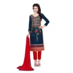 Women's Cotton Unstitched Salwar Suit-Material With Dupatta (Dark Blue ,2.3 Mtrs)