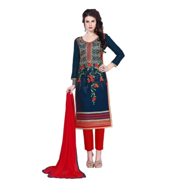Women's Cotton Unstitched Salwar Suit-Material With Dupatta (Dark Blue ,2.3 Mtrs)
