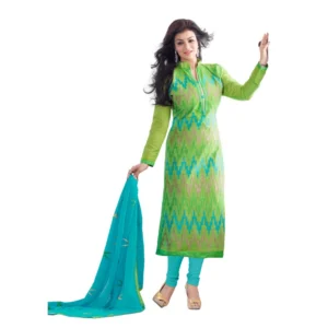 Women's Chanderi Unstitched Salwar Suit-Material With Dupatta (Light Green,2.2 Mtrs)