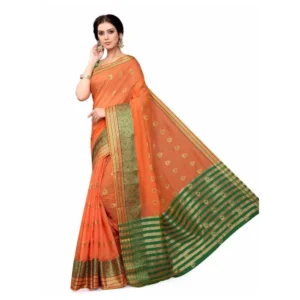 Women's Cotton_Silk Saree (Orange ,5-6Mtrs)