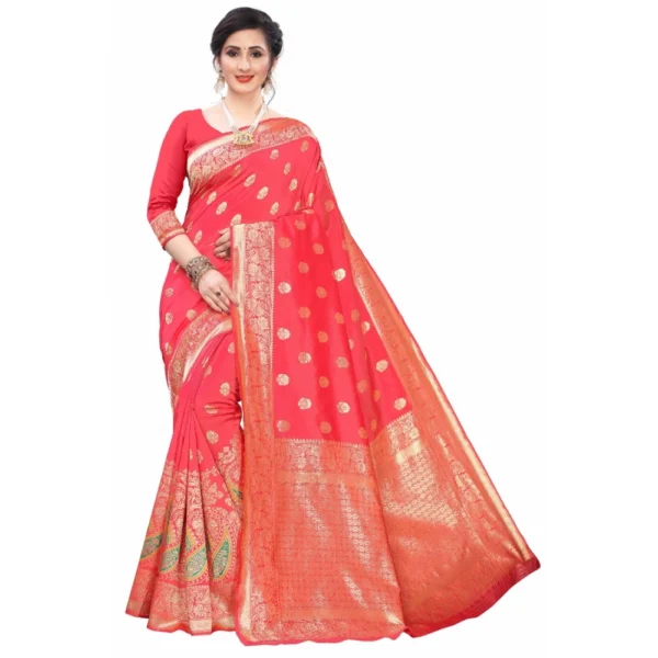 Women's Silk Blend Saree (Peach ,5-6Mtrs)