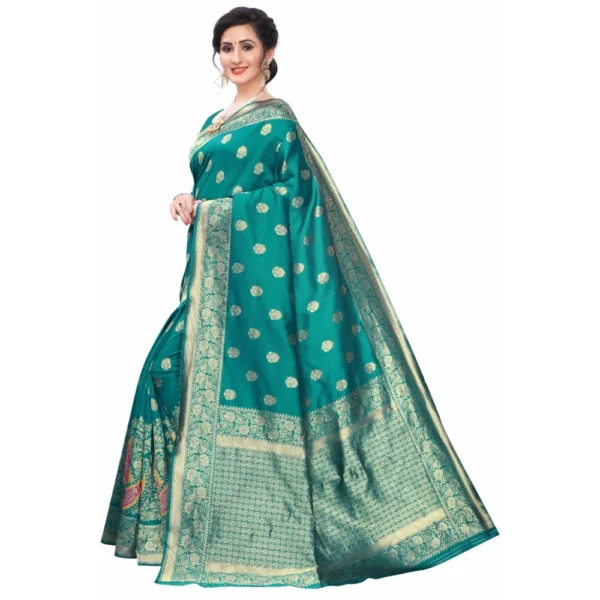 Women's Silk Blend Saree (Rama ,5-6Mtrs)
