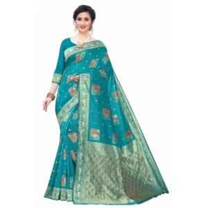 Women's Silk Blend Saree (Rama ,5-6Mtrs)