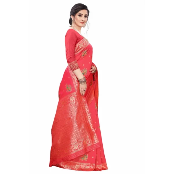 Women's Silk Blend Saree (Peach ,5-6Mtrs)