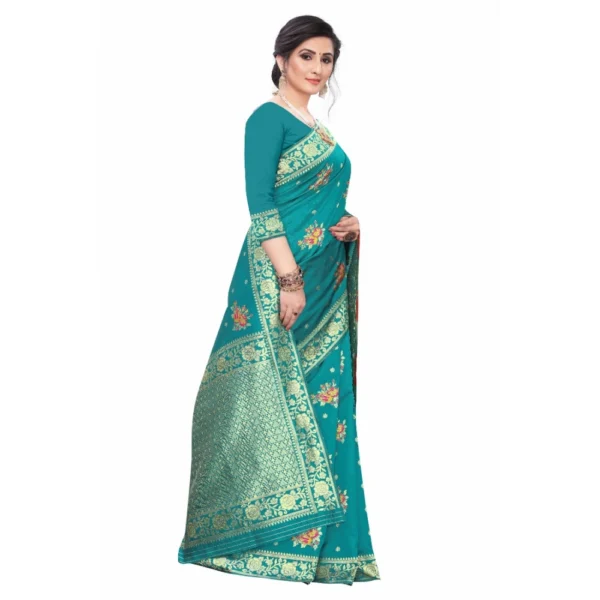 Women's Silk Blend Saree (Rama ,5-6Mtrs)