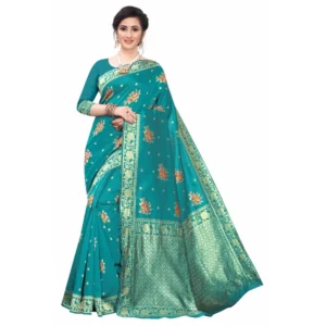 Women's Silk Blend Saree (Rama ,5-6Mtrs)