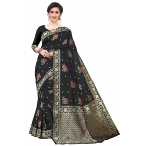 Women's Silk Blend Saree (Black ,5-6Mtrs)