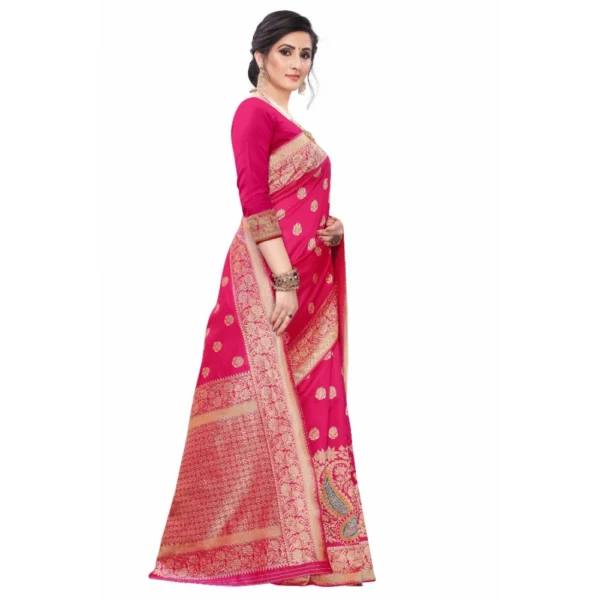 Women's Silk Blend Saree (Rasberry Red ,5-6Mtrs)