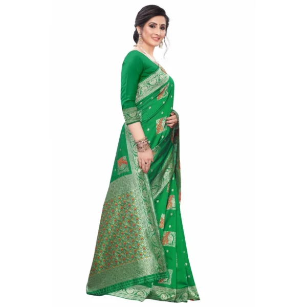 Women's Silk Blend Saree (Green ,5-6Mtrs)