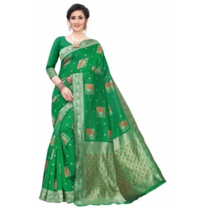 Women's Silk Blend Saree (Green ,5-6Mtrs)